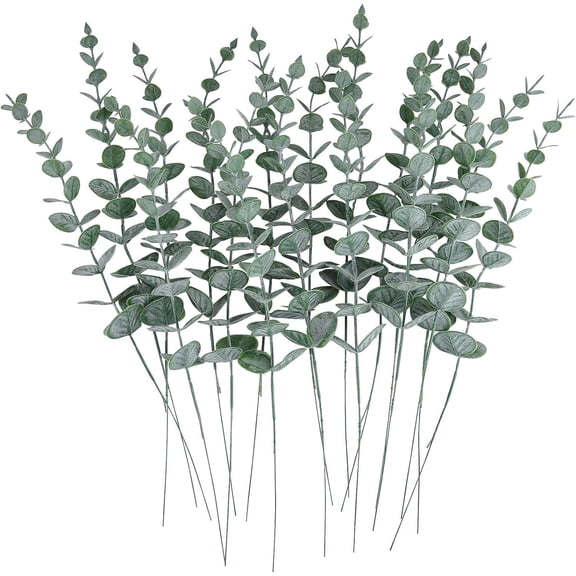 MixMart 20 Pcs Artificial Eucalyptus Stems, Fake Eucalyptus Leaves Stems Real Touch Leaf Branches for Flower Bouquet Wedding, Home Office Decor