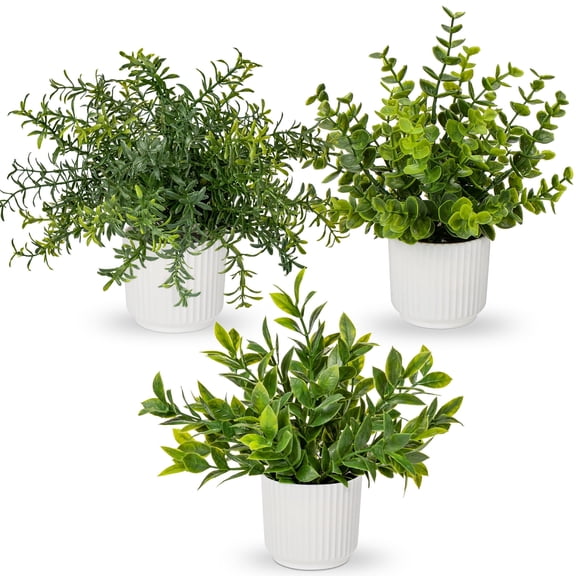 MixMart 4 Pcs Artificial Plants Potted Boston Fern Eucalyptus Rosemary Plant Fake Plant in Pot Small Fake Greenery Plants Home Decor