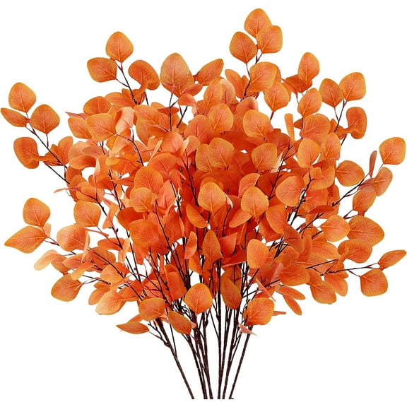 MixMart 6 Pcs Fall Artificial Eucalyptus Stems Long Silver Dollar Leaves Silk Eucalyptus Leaf Branches for Indoor Home Autumn Festival Thanksgiving Decor(Dark Brown)