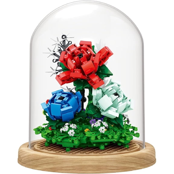 MixMart Flower Bouquet Building Kit,Forever Rose Flower Building Blocks Sets with Dust Cover,522Pcs Mini Bricks Artificial Flowers Gifts for Girls Mom Lover Girlfriend