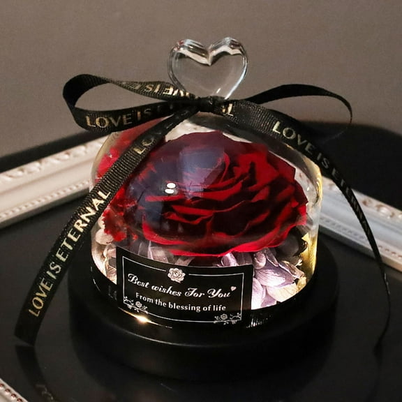 MixMart Preserved Real Rose in Beautiful Creative Heart Design Glass Dome, Everlasting Pink Roses Gift