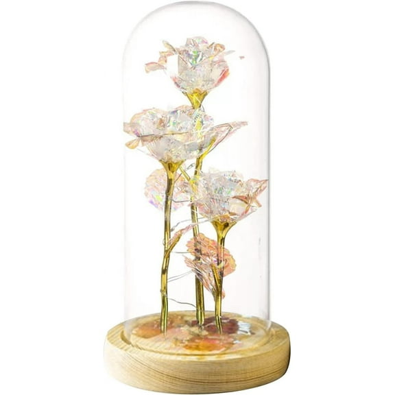 MixMart Valentine's Day Gift Flower,Lighted Rainbow Flower Rose with Glass Dome for Christmas Mothers Day Wedding Anniversary Birthday Lighted Romantic Flower Gifts for Mom Women Wife Girlfriend Her