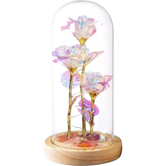 MixMart Valentines Gift Rose for Her,LED Forever Flower Bouquet in Glass Dome for Birthday Valentines Thanksgiving Christmas Day Lighted Romantic Flower Gifts for Women Mom Wife Girlfriend Her