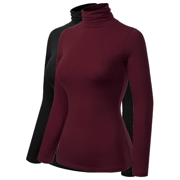 MixMatchy Women's 2-Pack Basic Long Sleeve High Turtle Neck Slim Fit Top Shirt