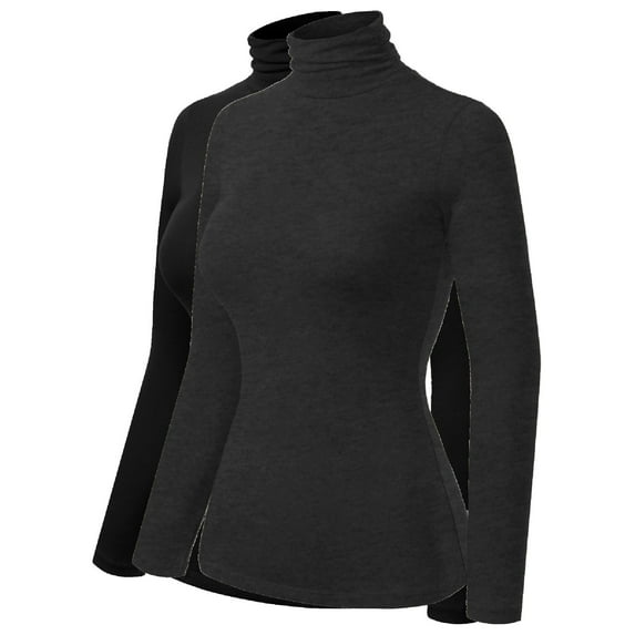 MixMatchy Women's 2-Pack Basic Long Sleeve High Turtle Neck Slim Fit Top Shirt