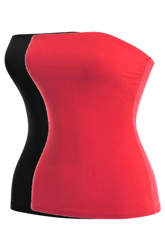 Women's 2-Pack Basic Solid Stretchy Cotton Long Bandeau Tube Top