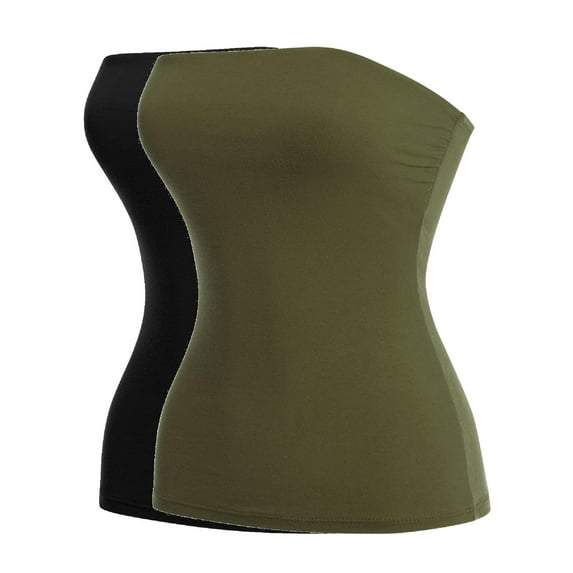 MixMatchy Women's 2-Pack Basic Solid Stretchy Cotton Long Bandeau Tube Top