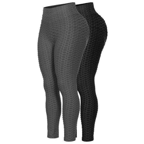 MixMatchy Women's 2-Pack High Waist Textured Butt Lifting Slimming Workout Leggings Tights