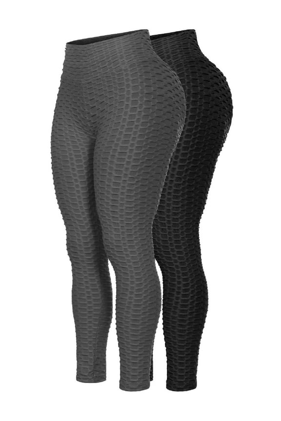 Women's 2-Pack High Waist Textured Butt Lifting Slimming Workout Leggings Tights