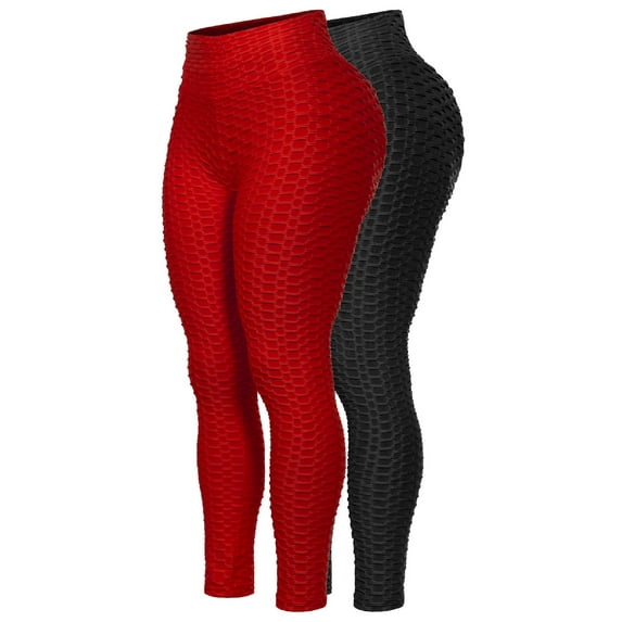 MixMatchy Women's 2-Pack High Waist Textured Butt Lifting Slimming Workout Leggings Tights