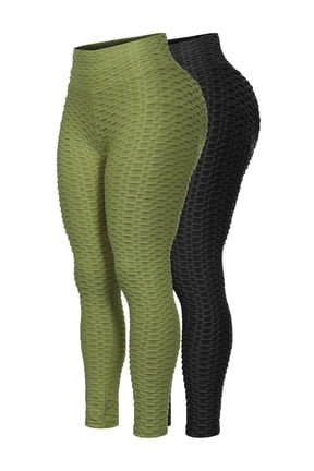 Women's 2-Pack High Waist Textured Butt Lifting Slimming Workout Leggings Tights