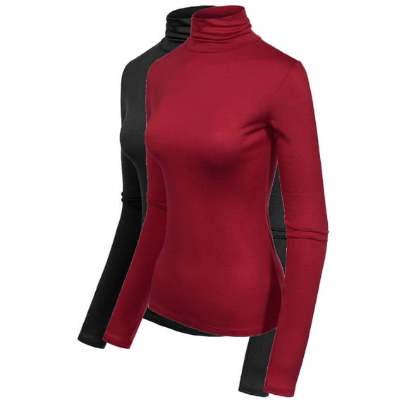 MixMatchy Women's 2-Pack Long Sleeve Turtleneck Lightweight Pullover Slim Fit Top