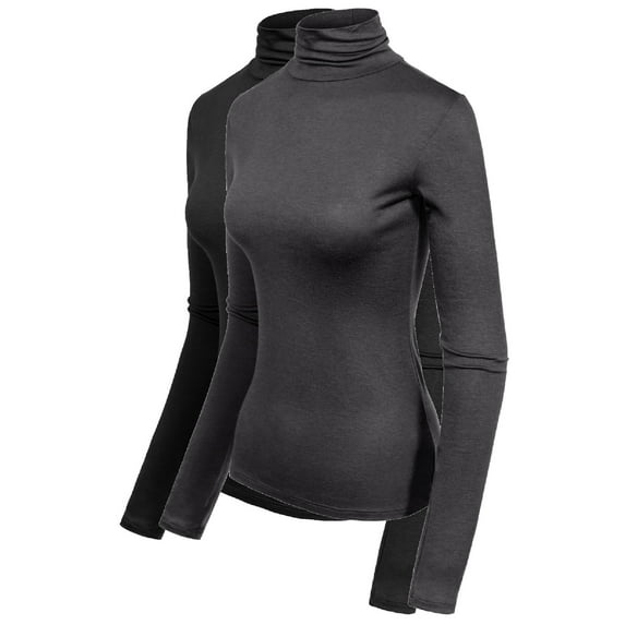 MixMatchy Women's 2-Pack Long Sleeve Turtleneck Lightweight Pullover Slim Fit Top