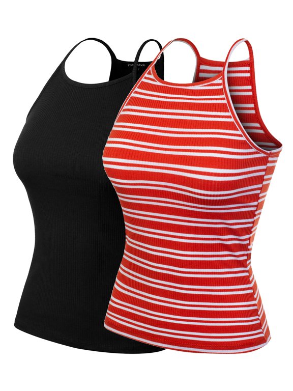 Women's 2-Pack Simple Casual Basic Active High Neck Ribbed Tank Top