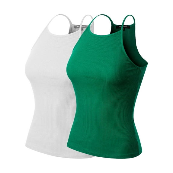MixMatchy Women's 2-Pack Simple Casual Basic Active High Neck Ribbed Tank Top