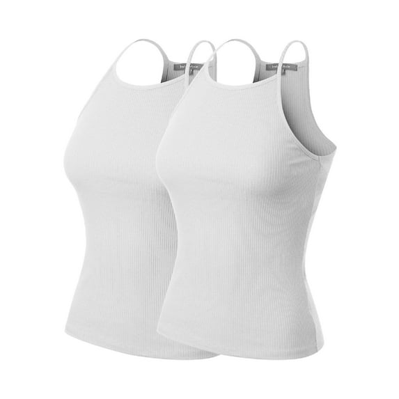 MixMatchy Women's 2-Pack Simple Casual Basic Active High Neck Ribbed Tank Top