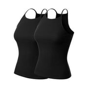 MixMatchy Women's 2-Pack Simple Casual Basic Active High Neck Ribbed Tank Top
