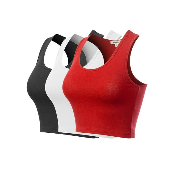 MixMatchy Women's 3-Pack Cotton Basic Sleeveless Racerback Sports Crop Tank Top
