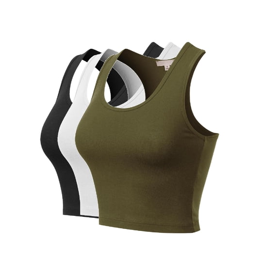 MixMatchy Women's 3-Pack Cotton Basic Sleeveless Racerback Sports Crop Tank Top