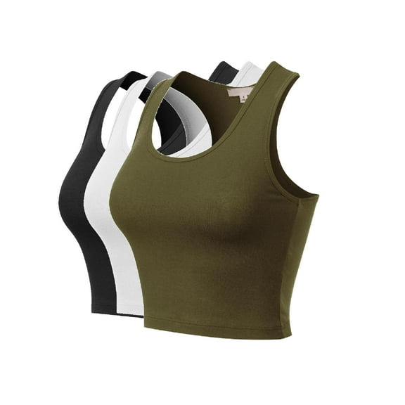 MixMatchy Women's 3-Pack Cotton Basic Sleeveless Racerback Sports Crop Tank Top
