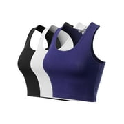 MixMatchy Women's 3-Pack Cotton Basic Sleeveless Racerback Sports Crop Tank Top