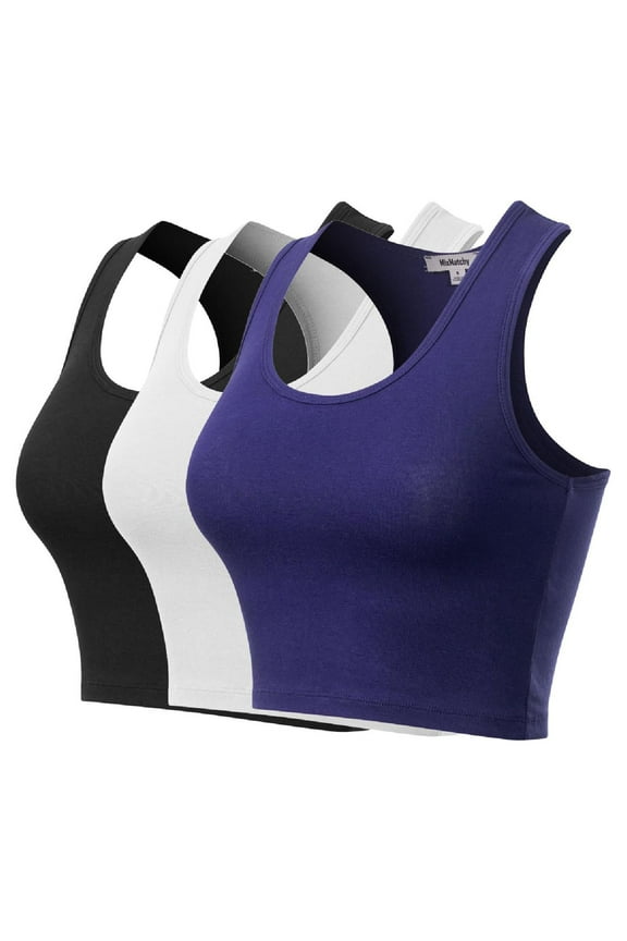 Women's 3-Pack Cotton Basic Sleeveless Racerback Sports Crop Tank Top