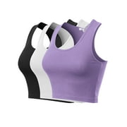 MixMatchy Women's 3-Pack Cotton Basic Sleeveless Racerback Sports Crop Tank Top