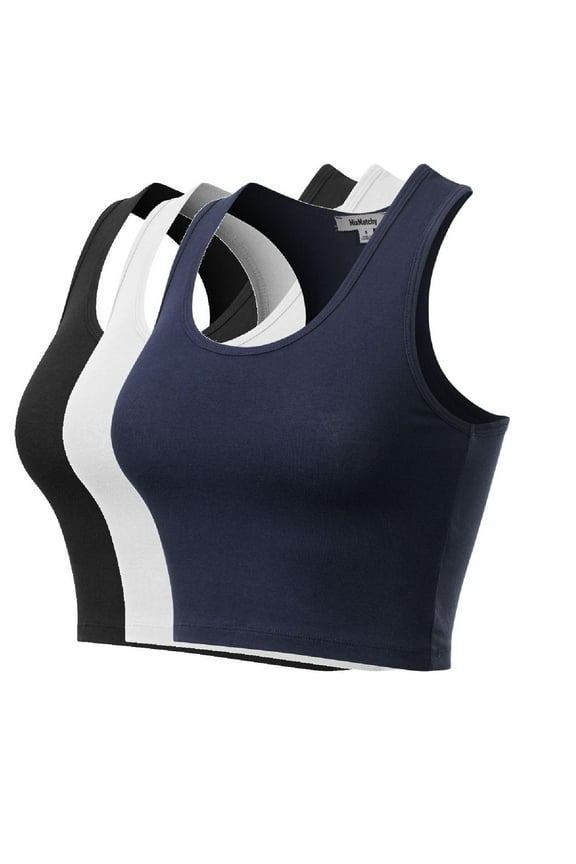 Women's 3-Pack Cotton Basic Sleeveless Racerback Sports Crop Tank Top