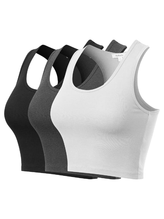 Women's 3-Pack Cotton Basic Sleeveless Racerback Sports Crop Tank Top