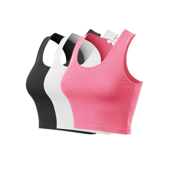 MixMatchy Women's 3-Pack Cotton Basic Sleeveless Racerback Sports Crop Tank Top