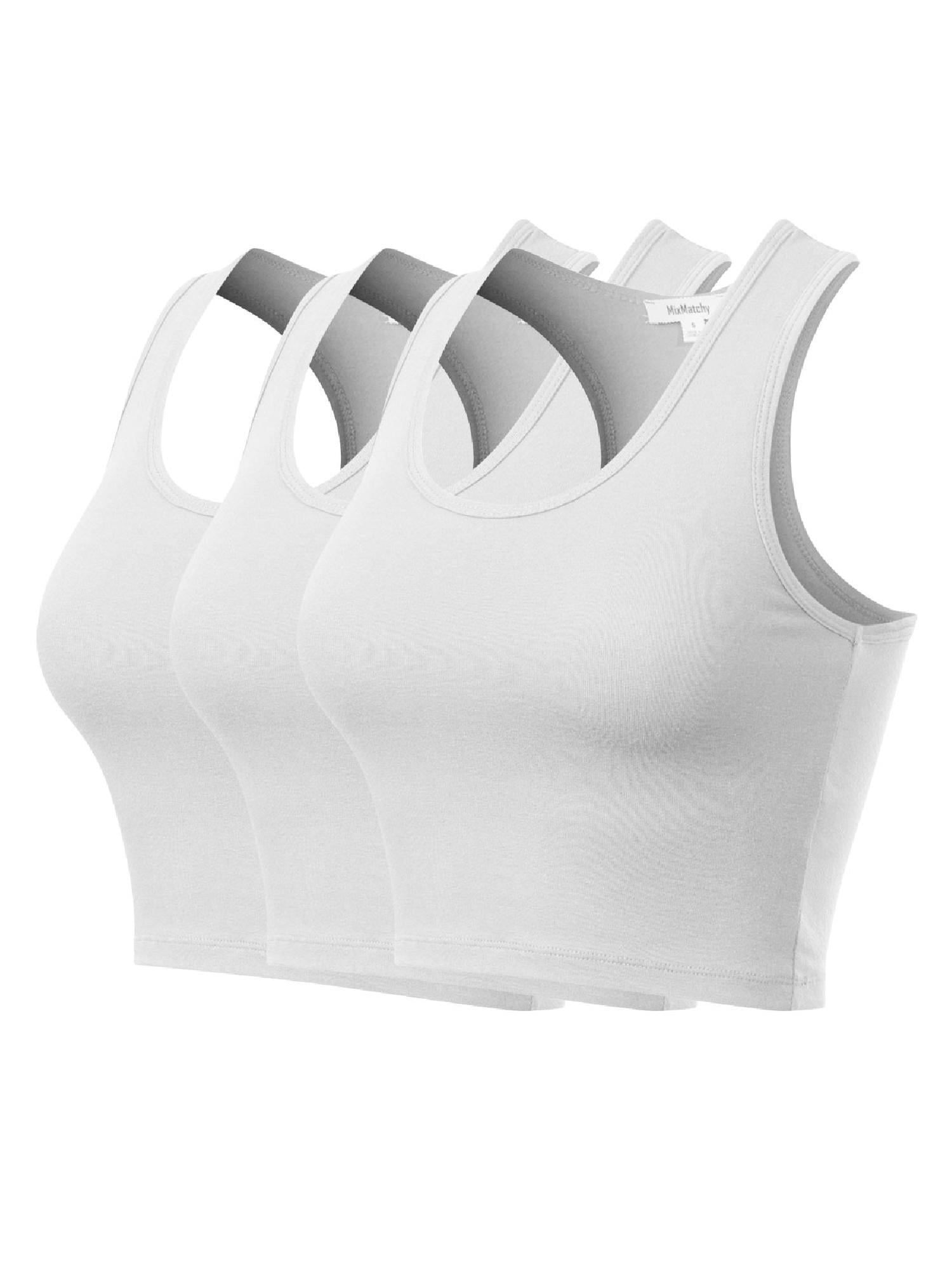 MixMatchy Women's 3Pack Cotton Basic Sleeveless Racerback Sports Crop