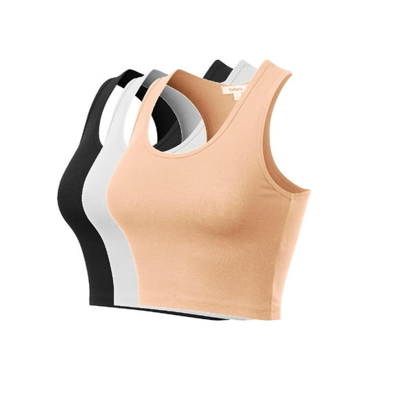MixMatchy Women's 3-Pack Cotton Basic Sleeveless Racerback Sports Crop Tank Top