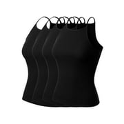 MixMatchy Women's 4-Pack Simple Casual Basic Active High Neck Ribbed Tank Top