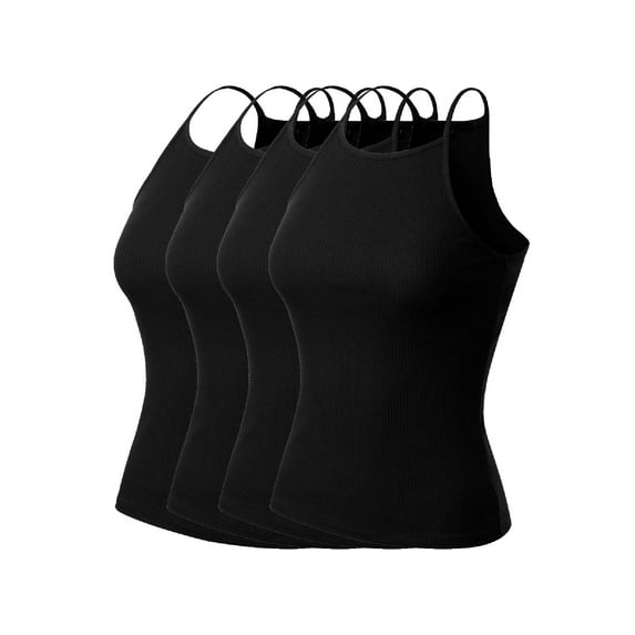 MixMatchy Women's 4-Pack Simple Casual Basic Active High Neck Ribbed Tank Top