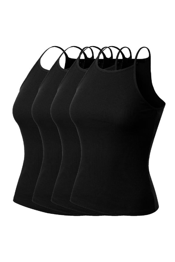 Women's 4-Pack Simple Casual Basic Active High Neck Ribbed Tank Top