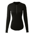 thumbnail image 1 of MixMatchy Women's Basic Casual Waffle Snap Button Henley Sweater Y2k Top Fall Winter Fashion, 1 of 7