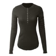 thumbnail image 1 of MixMatchy Women's Basic Casual Waffle Snap Button Henley Sweater Y2k Top Fall Winter Fashion, 1 of 7