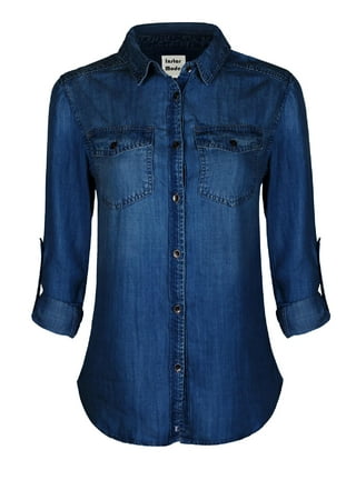 Women's denim button up sales