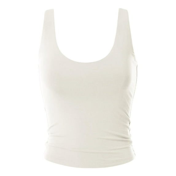 MixMatchy Women's Basic Scoop Neck High Compression Double Layered Jersey Tank Tops Slimming Workout Sleeveless Tops