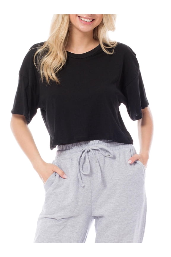 Women's Basic Solid Boxy Short Sleeve Crop Top
