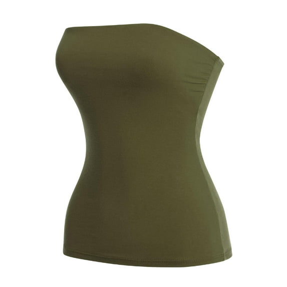 MixMatchy Women's Basic Solid Stretchy Cotton Long Bandeau Tube Top
