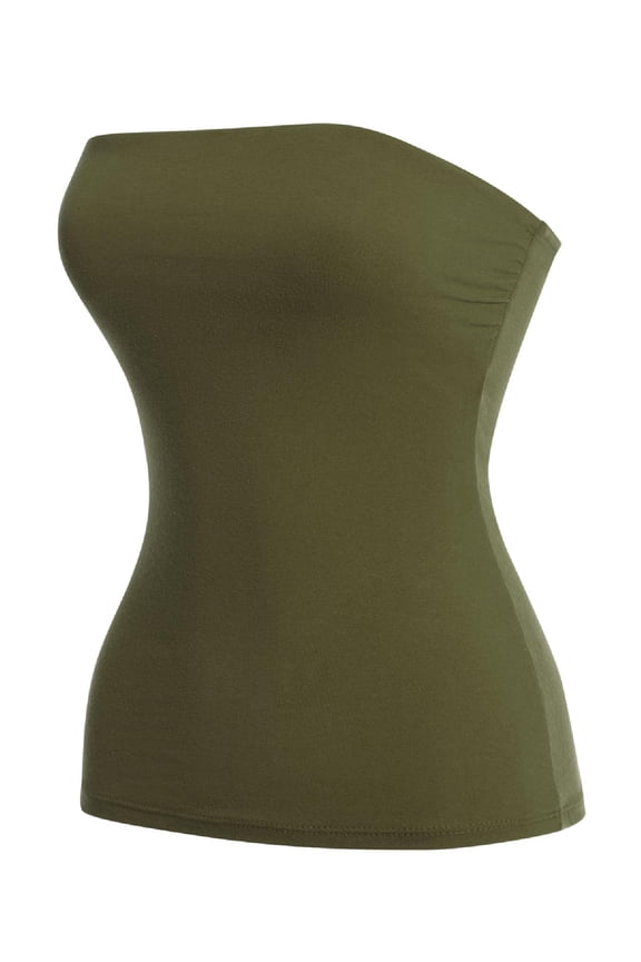 Women's Basic Solid Stretchy Cotton Long Bandeau Tube Top