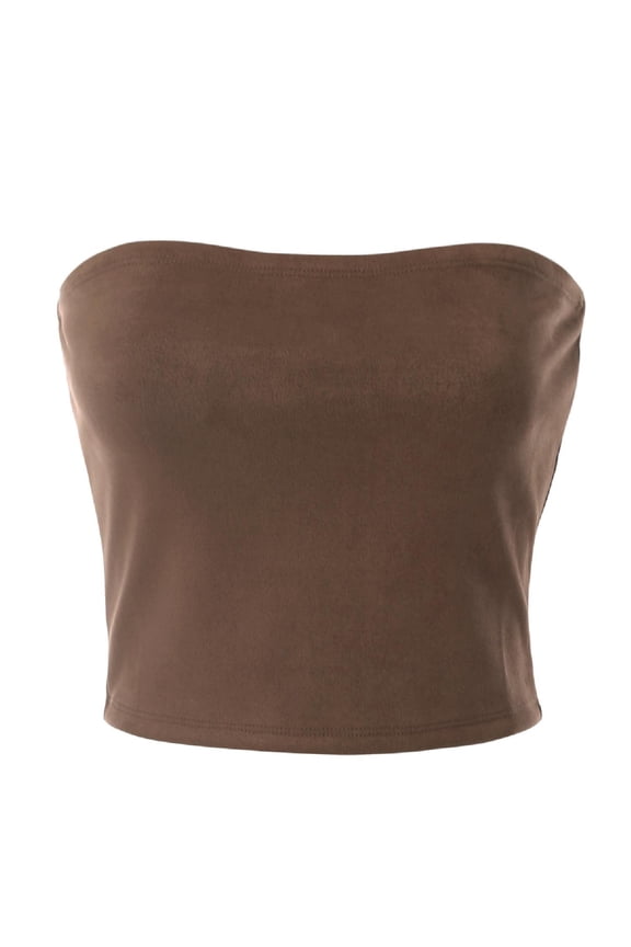 Women's Boho Strapless Basic Faux Suede Tube Top