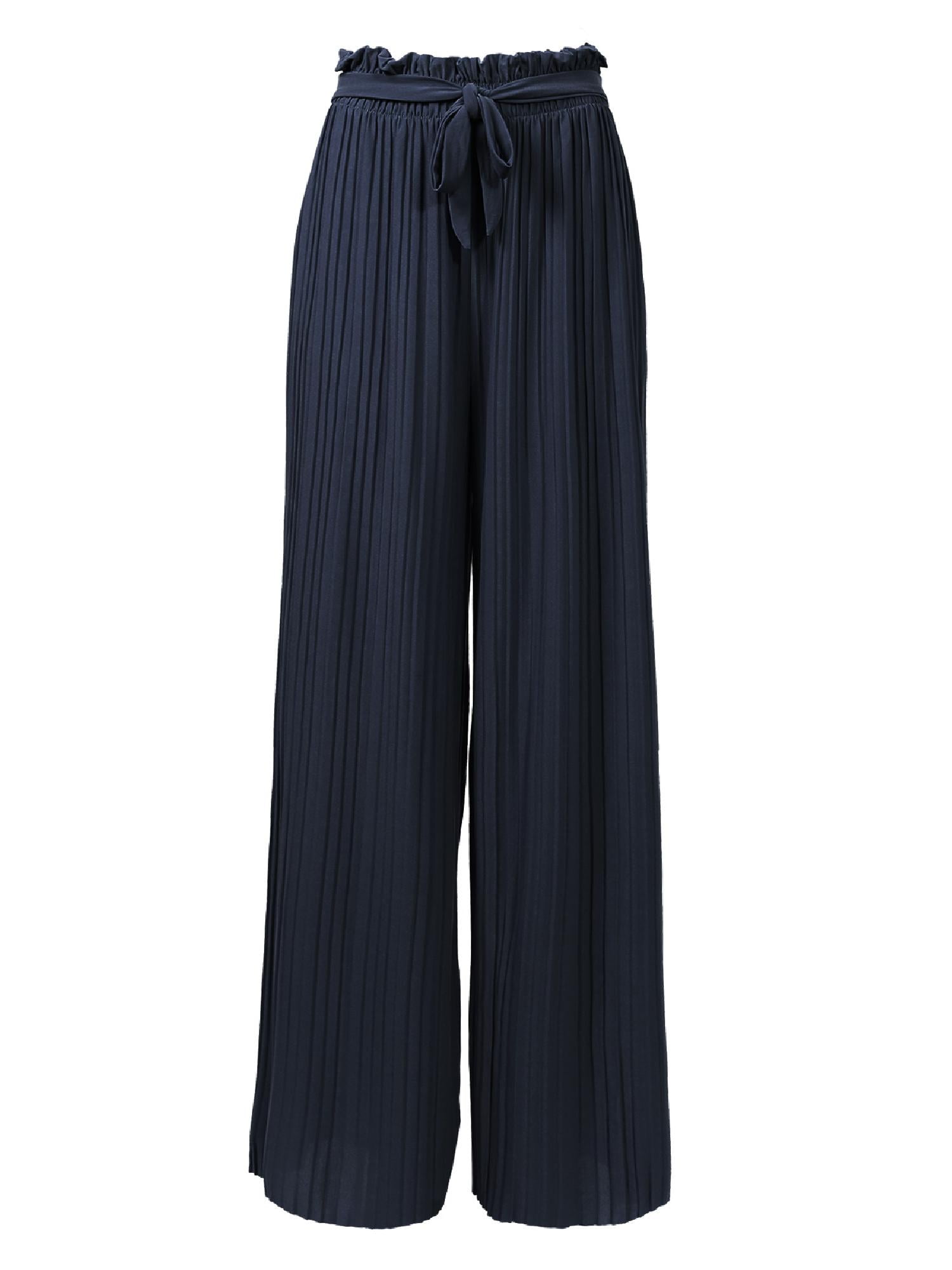 【I AM MARI】Belige Pleated Wide Banding Pants MixMatchy Women's Breathable Chiffon Fabric Loose Pleated