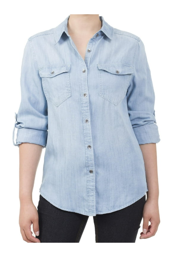 Women's Casual Daily Long/Roll Up Sleeve Button Down Denim Chambray Shirt (S-3XL)