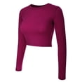 thumbnail image 1 of MixMatchy Women's Casual Long Sleeve Round Neck Fitted Crop Tee Top, 1 of 1