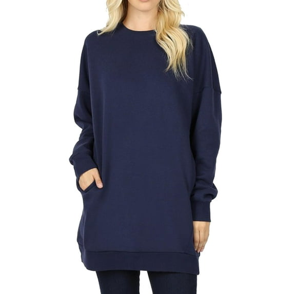 MixMatchy Women's Casual Oversized Loose Fit Crew/V Neck Fleece Pullover Tunic Sweatshirts with Pockets S~3X