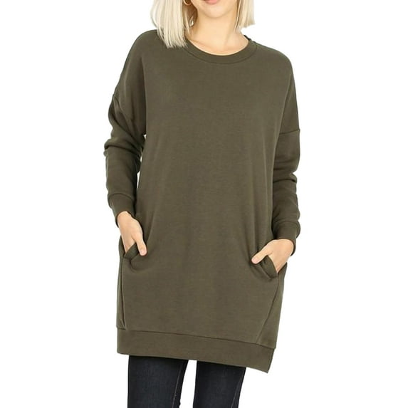 MixMatchy Women's Casual Oversized Loose Fit Crew/V Neck Fleece Pullover Tunic Sweatshirts with Pockets S~3X