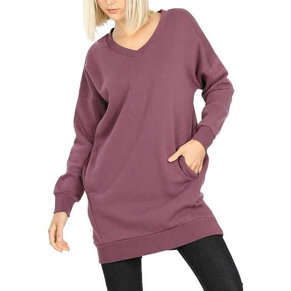 MixMatchy Women's Casual Oversized V-Neck Sweatshirts Loose Fit Pullover Tunic