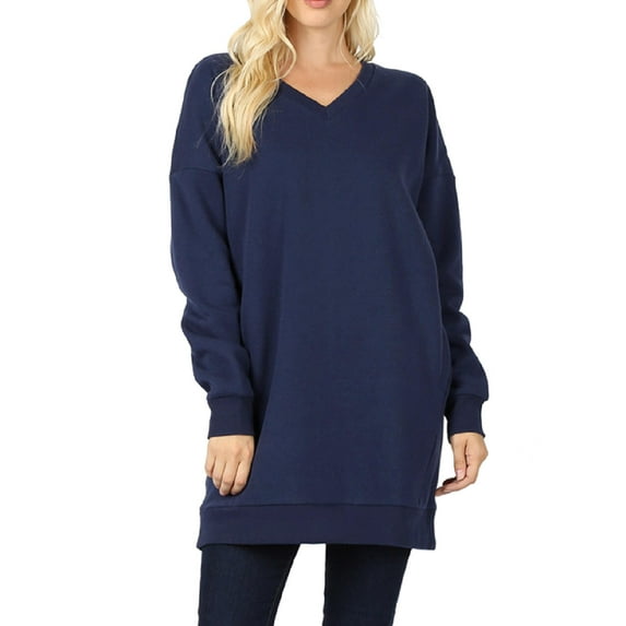 MixMatchy Women's Casual Oversized V-Neck Sweatshirts Loose Fit Pullover Tunic